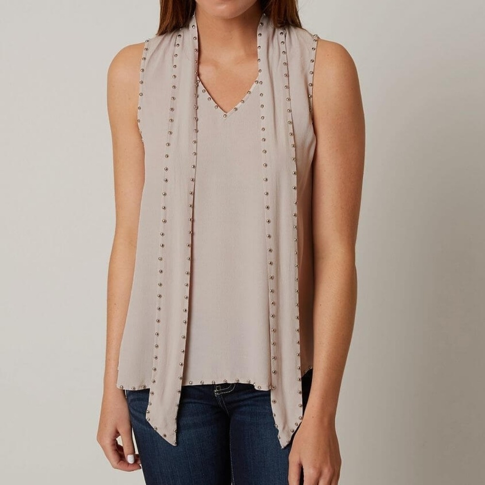 Ontwelfth Taupe Studded Tie Neck Tank XS